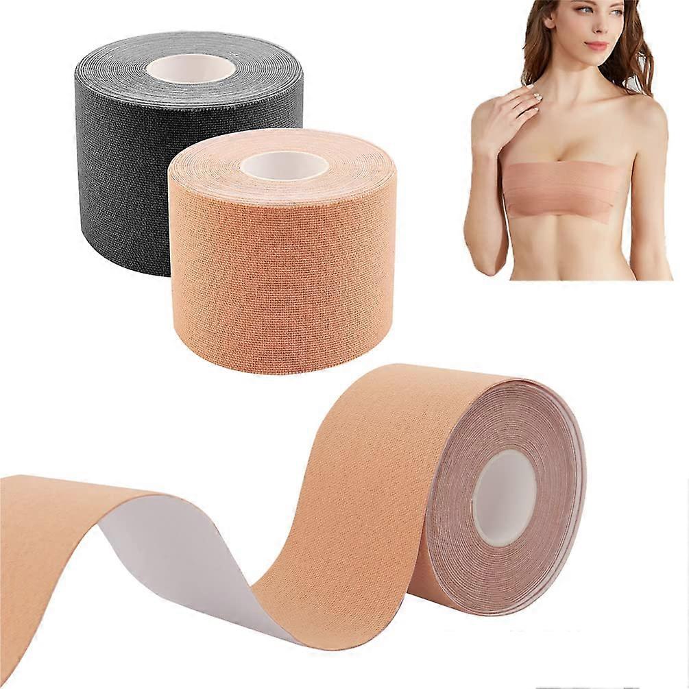2 Rolls Boob Tape, Black and Skin Color Self Adhesive Push Up Breast Lift Tape DIY Invisible Breast Tape Kinesiology Tape