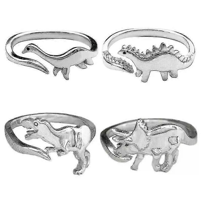 4pcs Cute Dinosaur Adjustable Rings, Dinosaur Ornament, Animal Jewelry, Dinosaur Ring