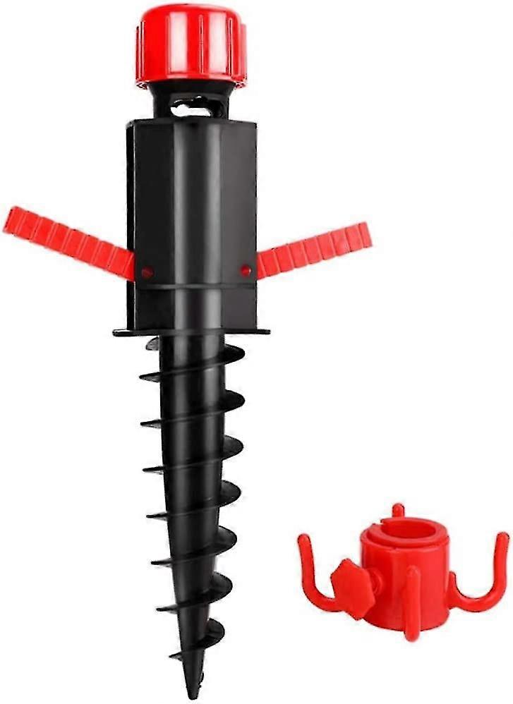 Beach Umbrella Sand Anchor Heavy Duty Windproof Parasol Screw Set With Hook Beach Umbrella Sand Anchor (black Red) (1pcs)