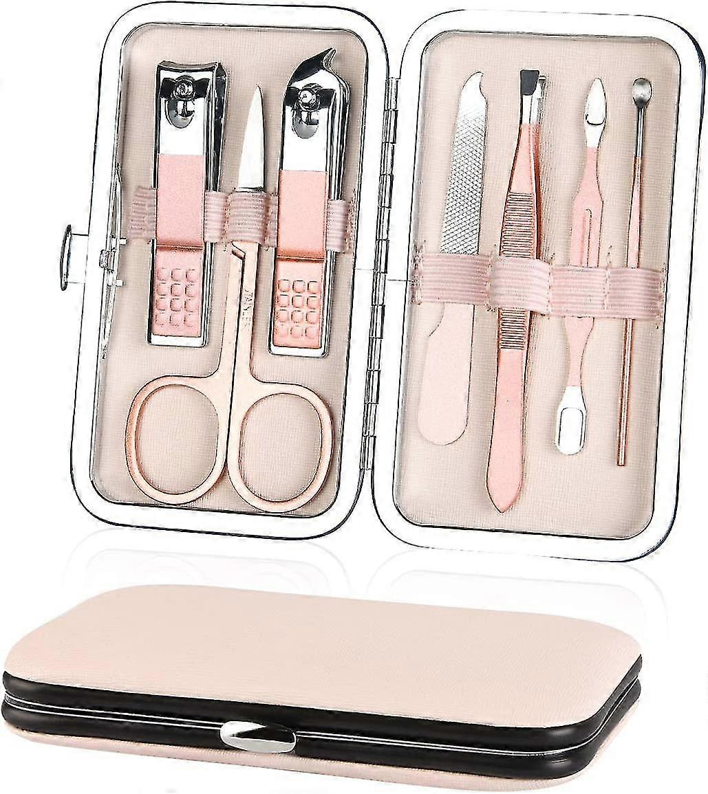 Professional Manicure Set, Portable Nail Clippers & Eyebrow Grooming Kit, Stainless Steel Nail Care Tools With Luxurious Leather Case For Travel & Hom