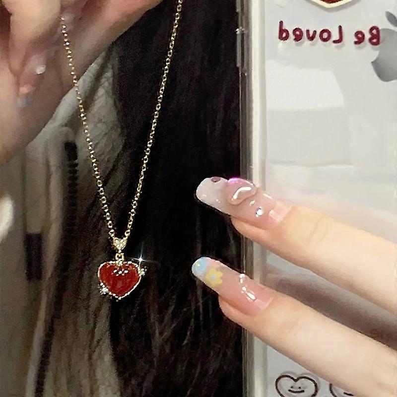 Heart Necklace with red Stone
