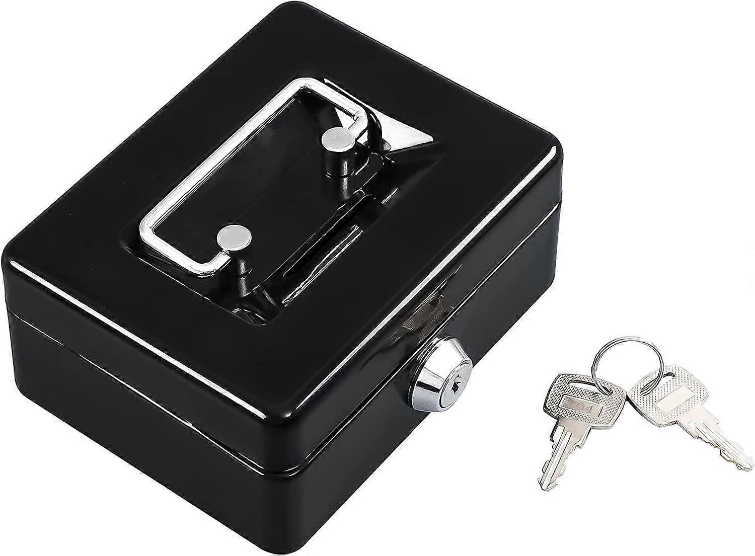 Mini piccola cassetta di sicurezza con vassoio di denaro, cassetta di sicurezza con chiave, piccola cassaforte per bambini 4,9 "x 3,7" x 2,3 "nero