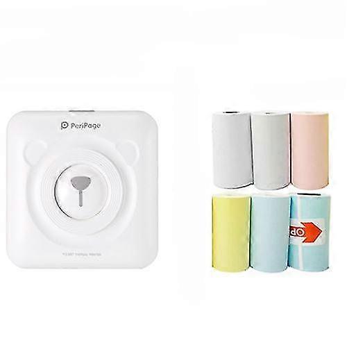 EVAGO Mini Thermal Printer A6 Peripage Bluetooth For Mobile Phone With 6 Printing Paper Rolls - White