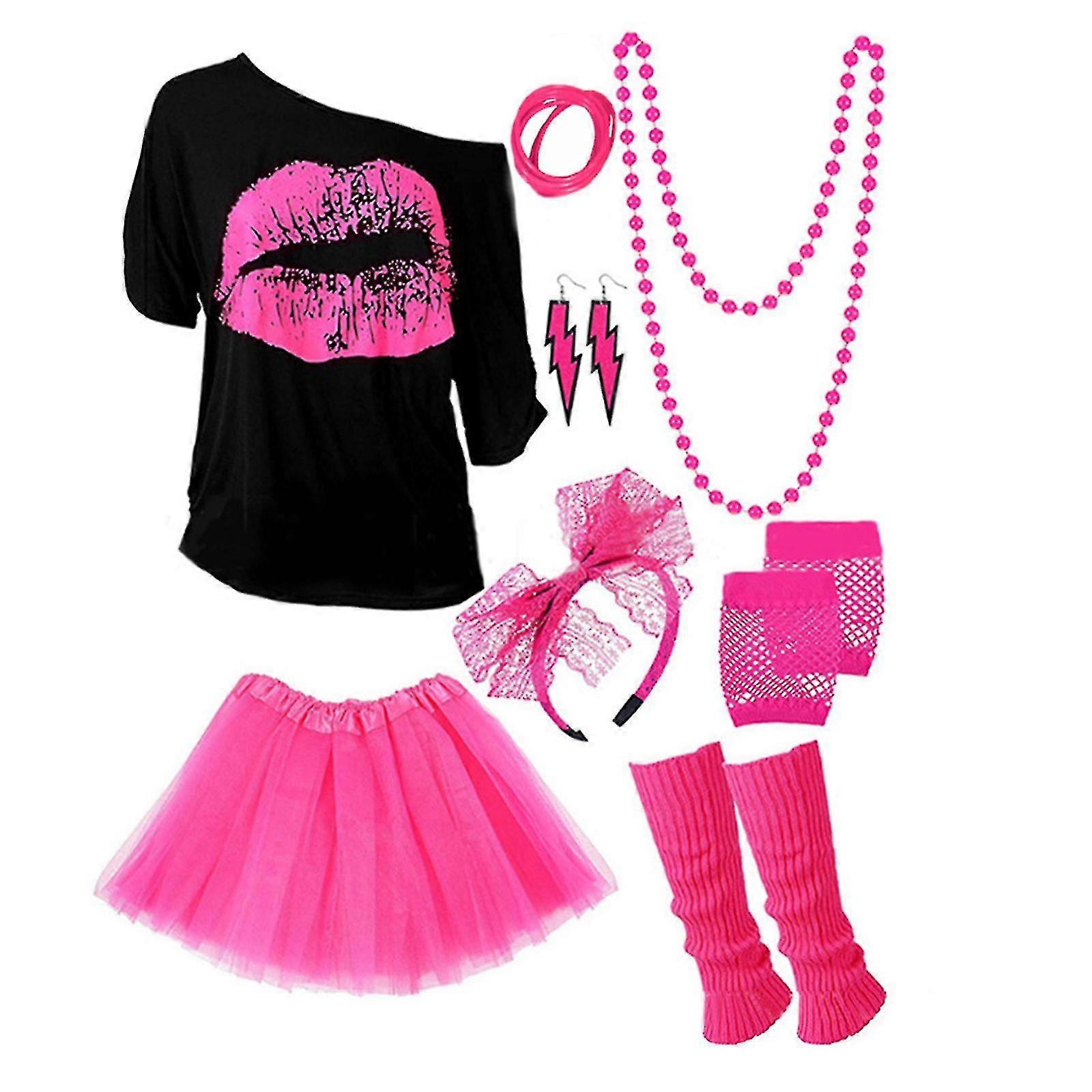 80年代90年代の衣装女性、Tシャツ、レッグウォーマー、ドレス、イヤリング、ブレスレット、手袋