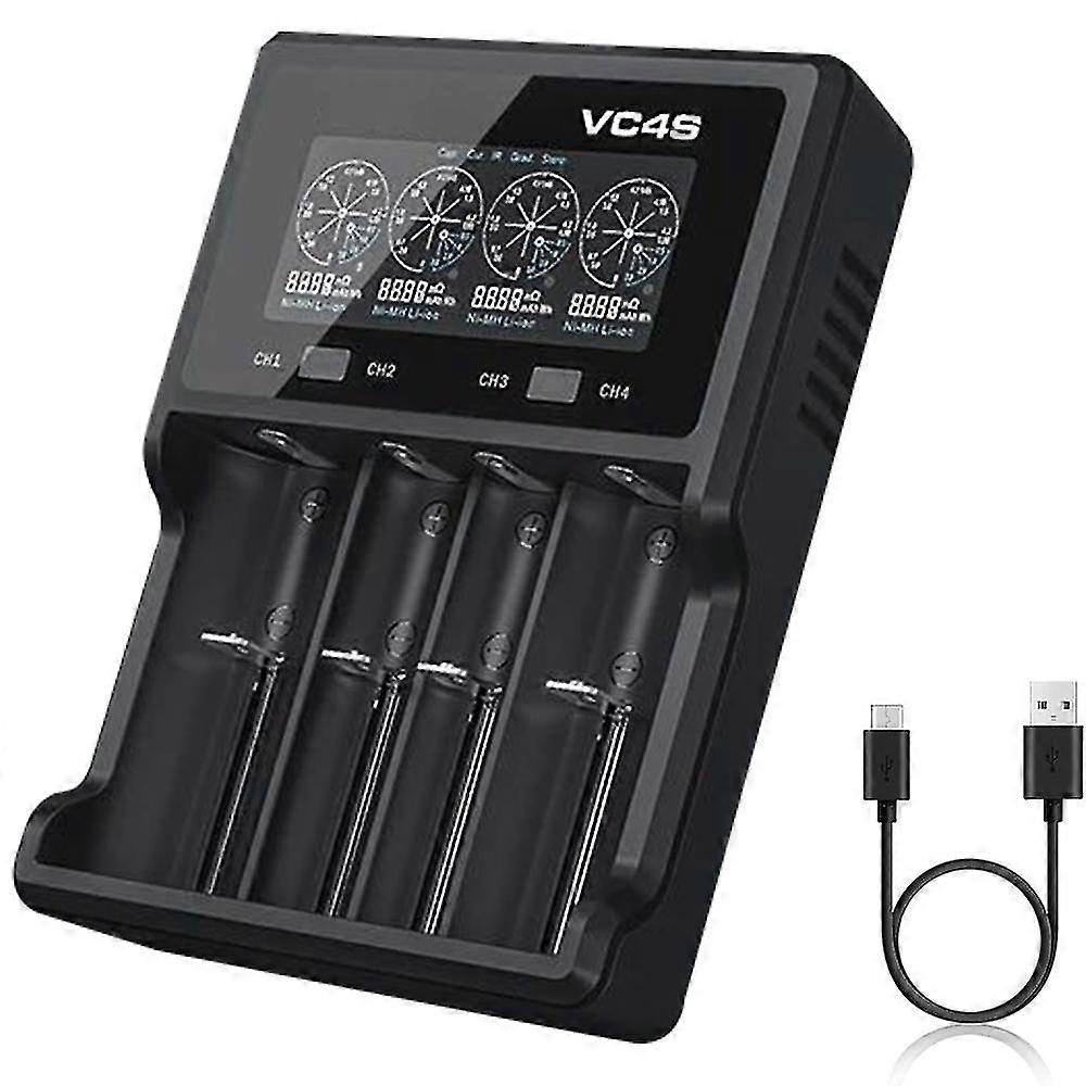 Vc4sバッテリー充電器4スロットリチウムイオン高速充電器18wウォールチャージャーMax 3a for 10440 16340 18650 20700 21700 32650 Aa/aa/ Cバッテリー充電器