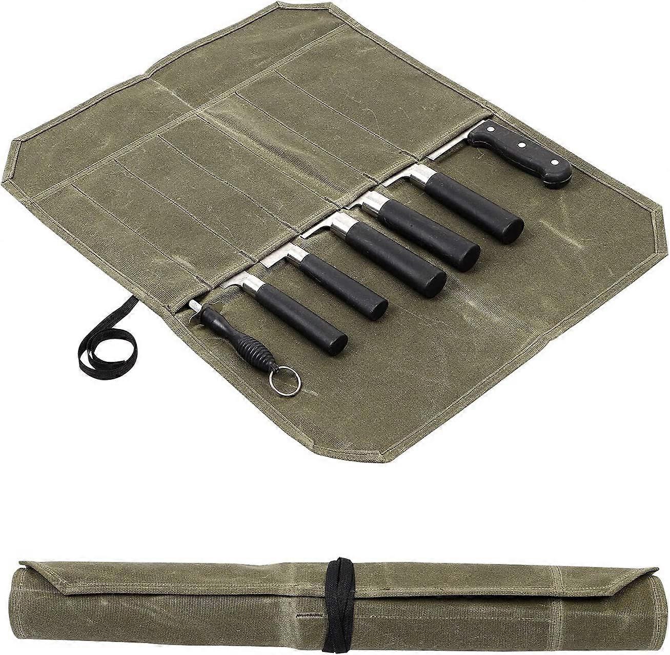 Chef's Knife Bag with 7 Slots - Waxed Canvas - Green