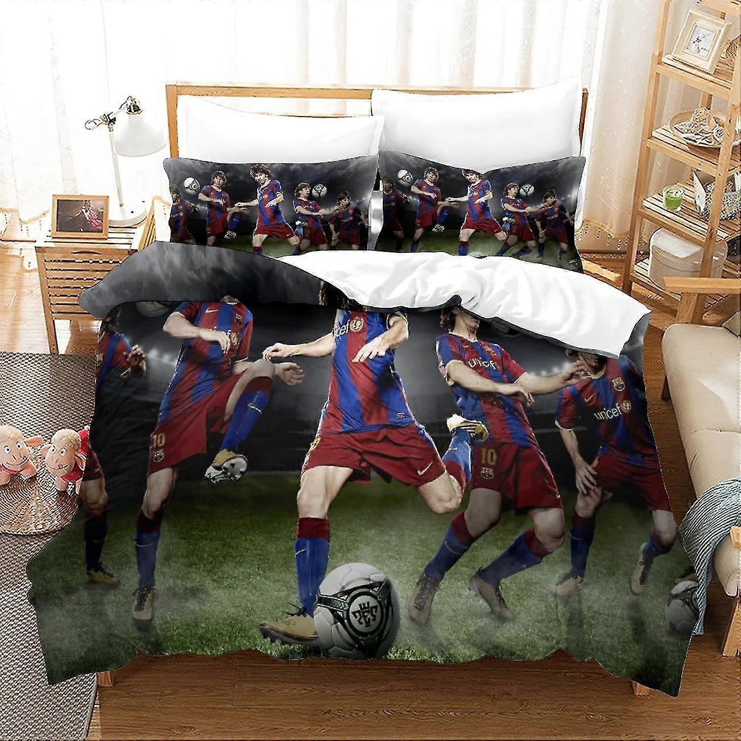 o4900 Prześcieradła Lionel Messi Poszwa na kołdrę z nadrukiem 3D Poszwa na kołdrę z mikrofibry z zapięciem na zamek błyskawiczny dla dzieci Nastolatki Dorośli Pościel 3-częściowy zestaw (gwiazda piłki nożnej