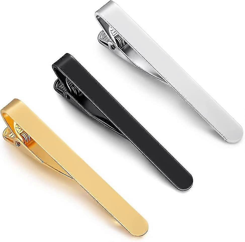 Pinces à cravate en cuivre 3 pièces, pinces à cravate mince, cravate pour hommes, pinces à cravate classiques (or, argent, noir)