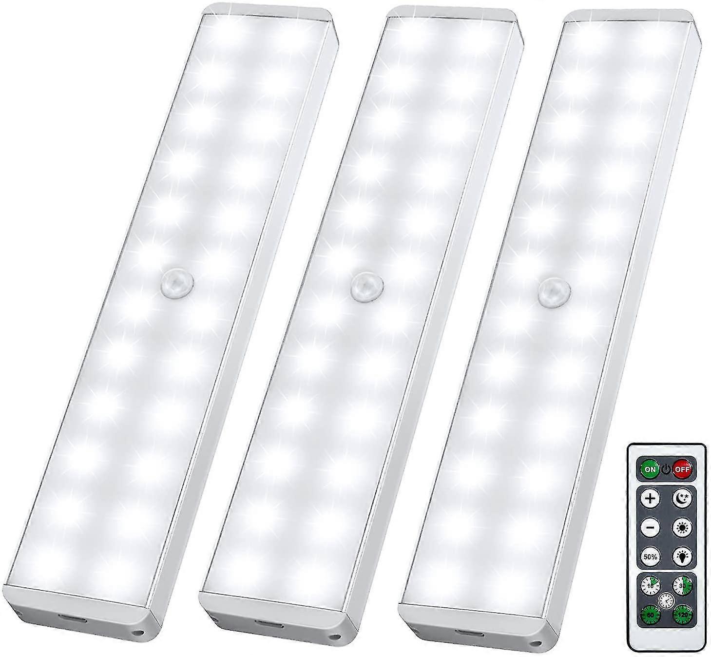 Led Closet Light, 24-led Newest Dimmer Usb Rechargeable Motion Sensor Under Cabinet Lighting Wireless Stick-anywhere Night Safe Light Bar With Remote