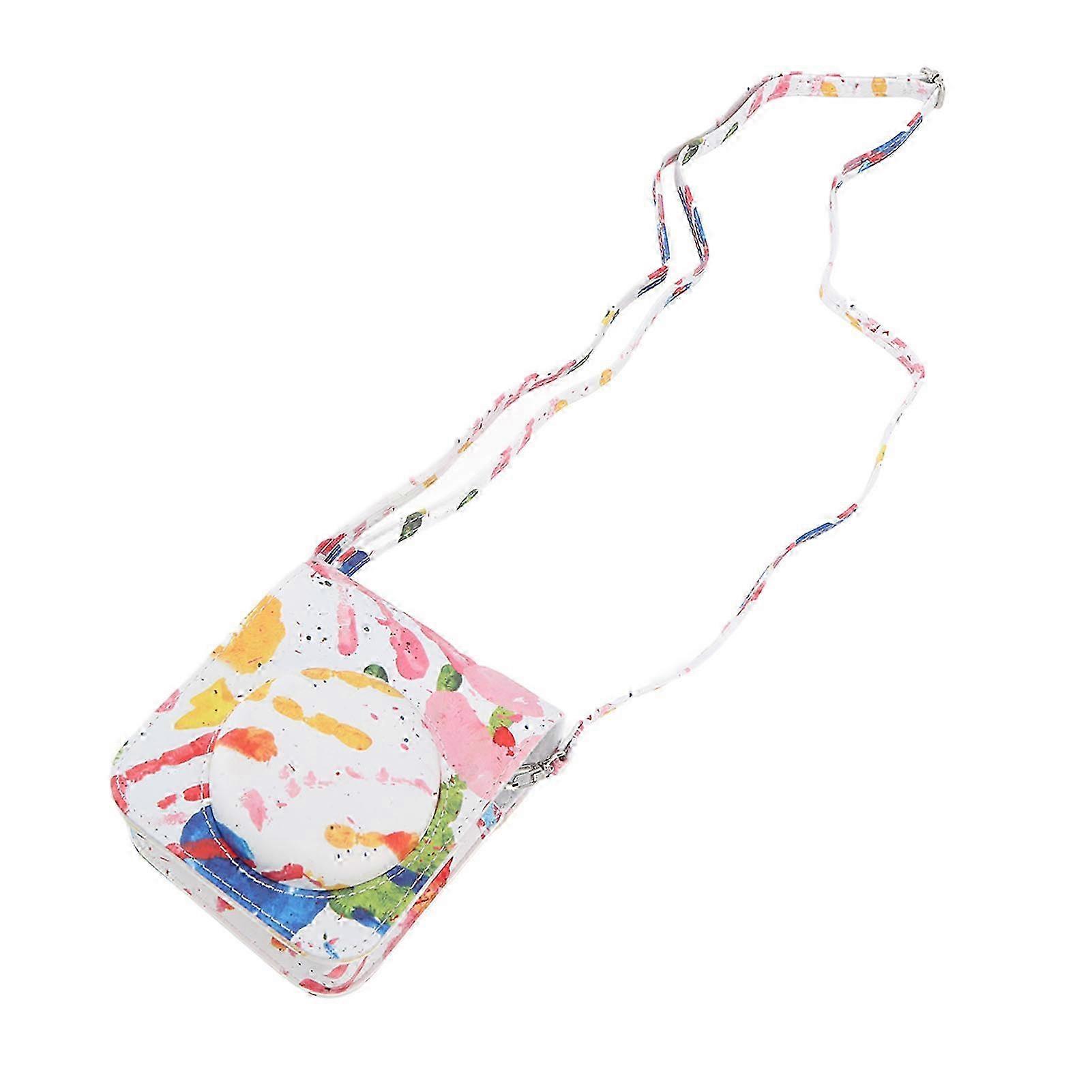 PU Leather Protective Case Bag for Fujifilm Instax Mini 12 with Adjustable Shoulder Strap in Palm Print Watercolor