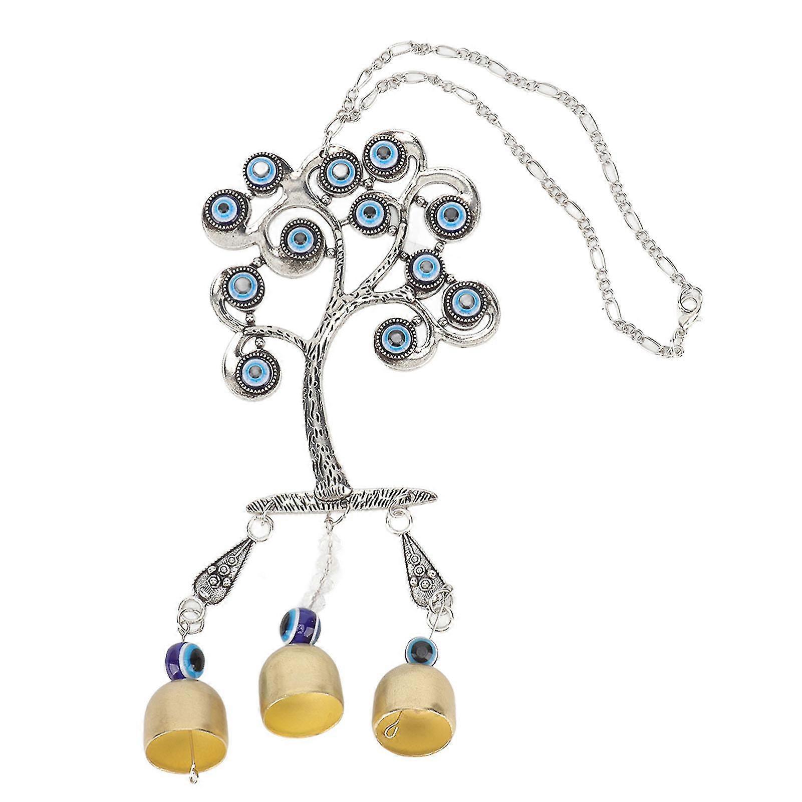 Evil Eye Hanging Amulet for Good Luck Portable Wall Decor in Metal and Glass for Car or Office Use