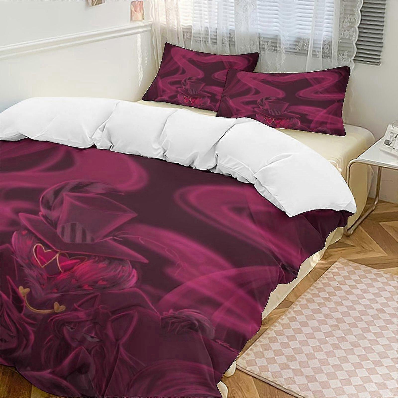 o221 Lençóis Hazbin Hotel Down Capa de Edredom Conjunto de Cama de Microfibra, (1 Capa de Edredom e 2 Fronhas) Lençóis fg221