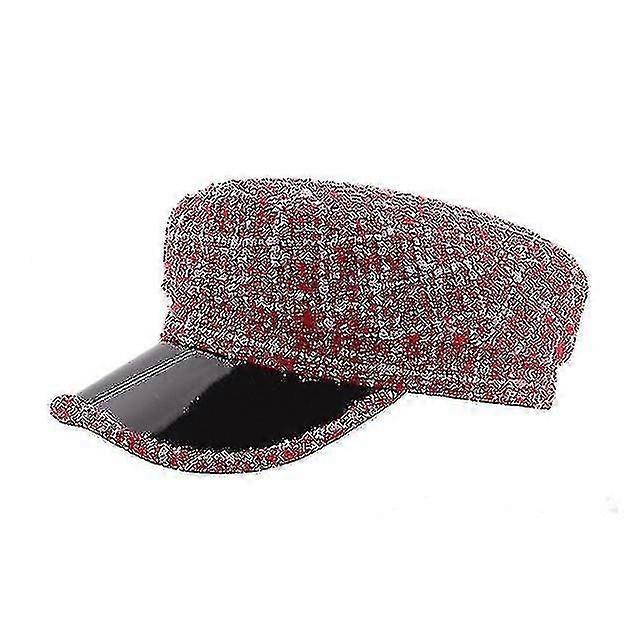 Multicolor Bright Silk Flat-top Brim Navy Cap(red)