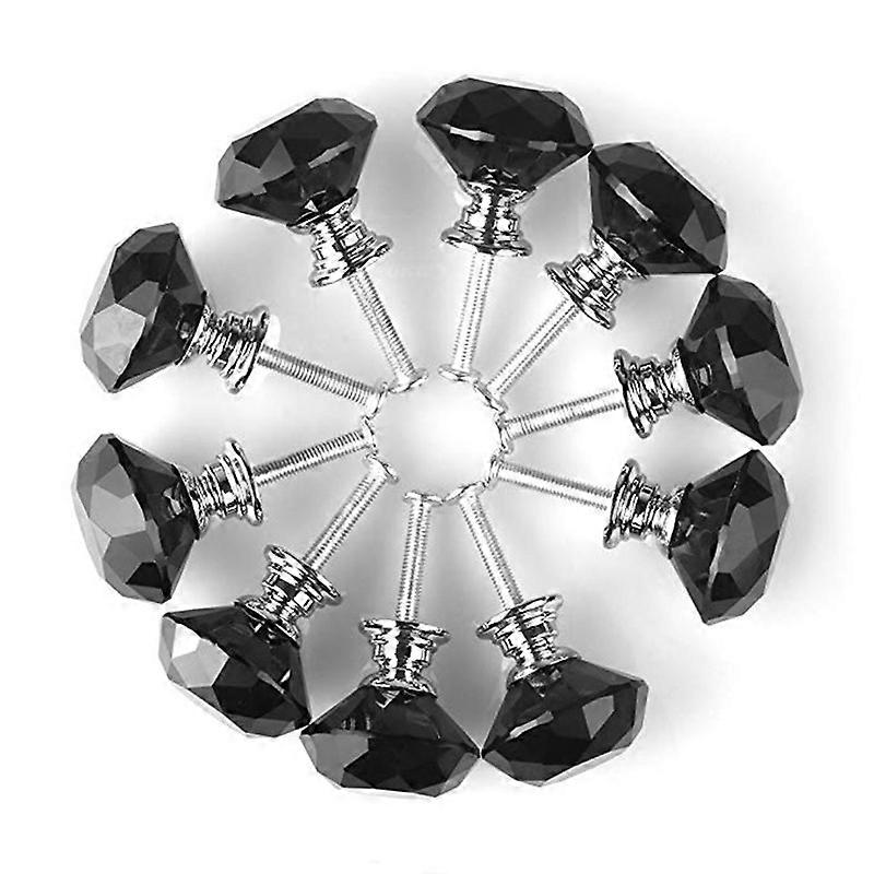 10 Pack Drawer Knobs,30mm Drawer Pulls Black Diamond Shaped Crystal Glass Cabinet Knobs Pull Handles with Screws for Home Office Cabinet Cupboard