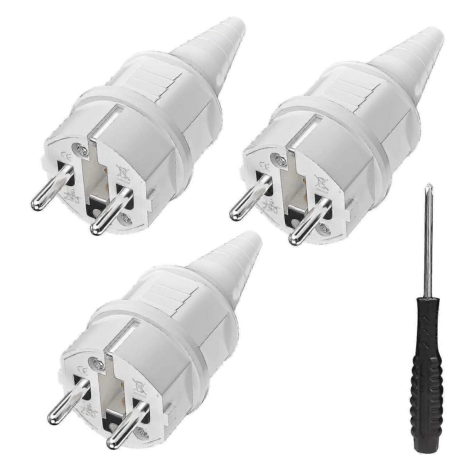 3 个带防扭保护的保护性触点插头,250 V (16 A),防溅且持久,IP44,白色。