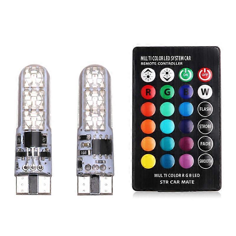 2x T10 étanche W5W 501 Ampoule de lumière latérale de coin-6SMD 5050 Télécommande LED RVB (PAS de batterie)Ampoule de lampe de coin de flash stroboscopique