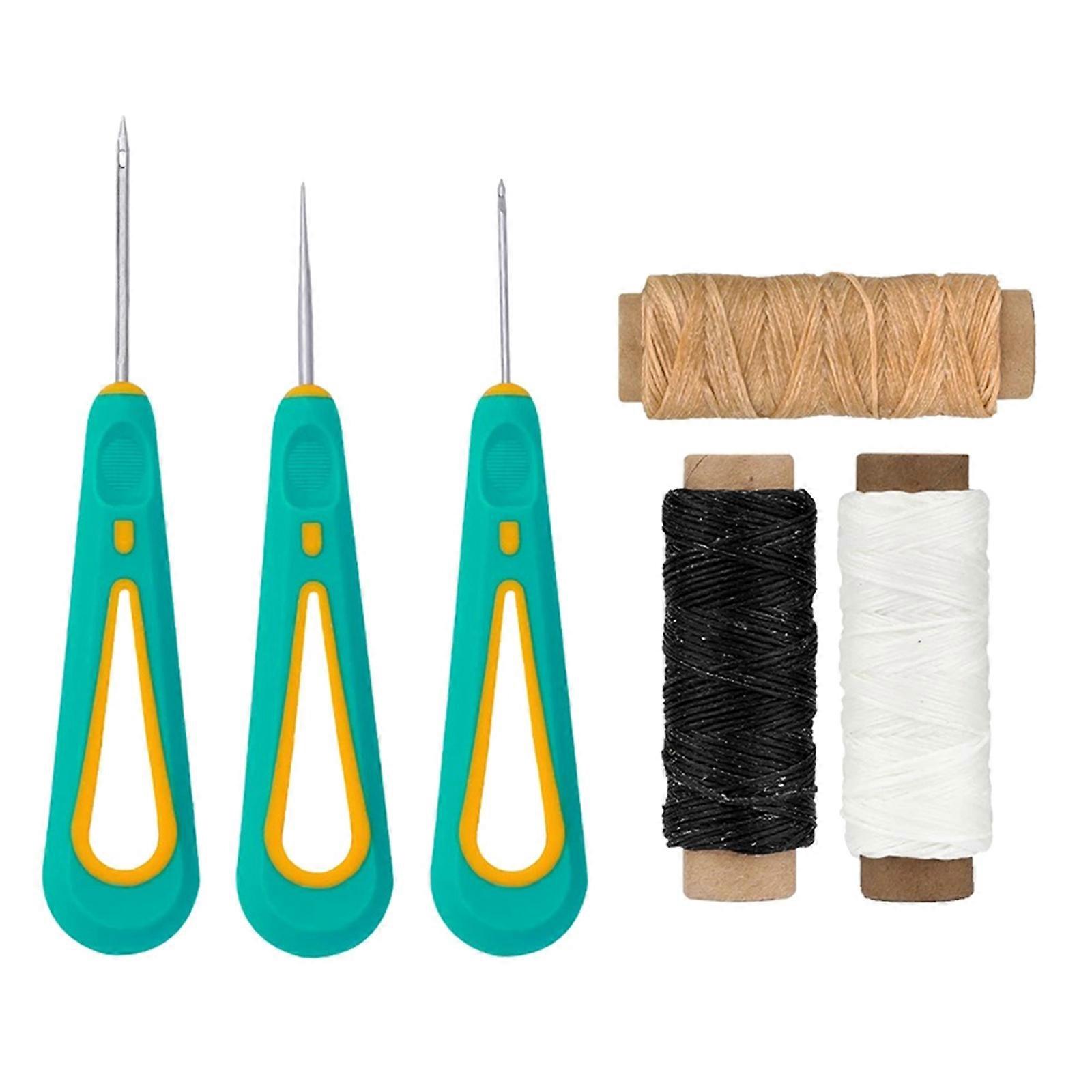 Leather Tools Kit DIY Craft Sewing Tools Kit 3 Rubber Awl 3 Rolls Waxed Thread