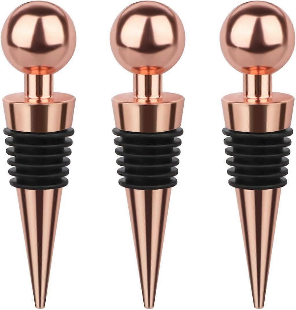 3pc Wine Corks,Plastic Wine Corks,Reusable Wine Corks-Rose Gold