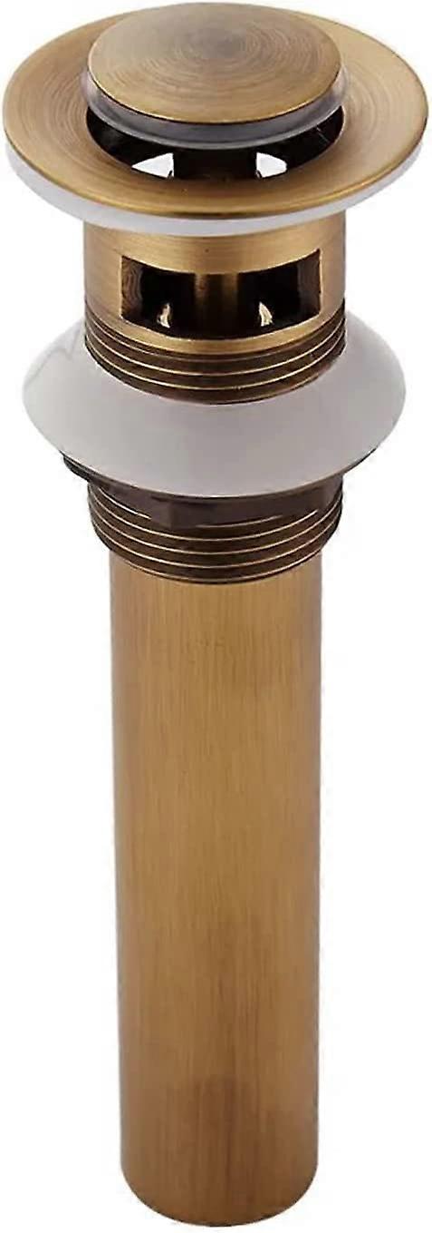Pop Up Vintage Sink Stopper Waste Clicker with Overflow Universal Bronze Brass Sink Drain Tap Basin Siphon with Polished Overflow Hole - with Overflow