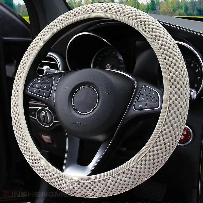 15" Steering Wheel Cover Gear Handbrake Cover Massage Mesh Elastic Stretch Car Interior Warm Winter Cool Summer Universal 38cm