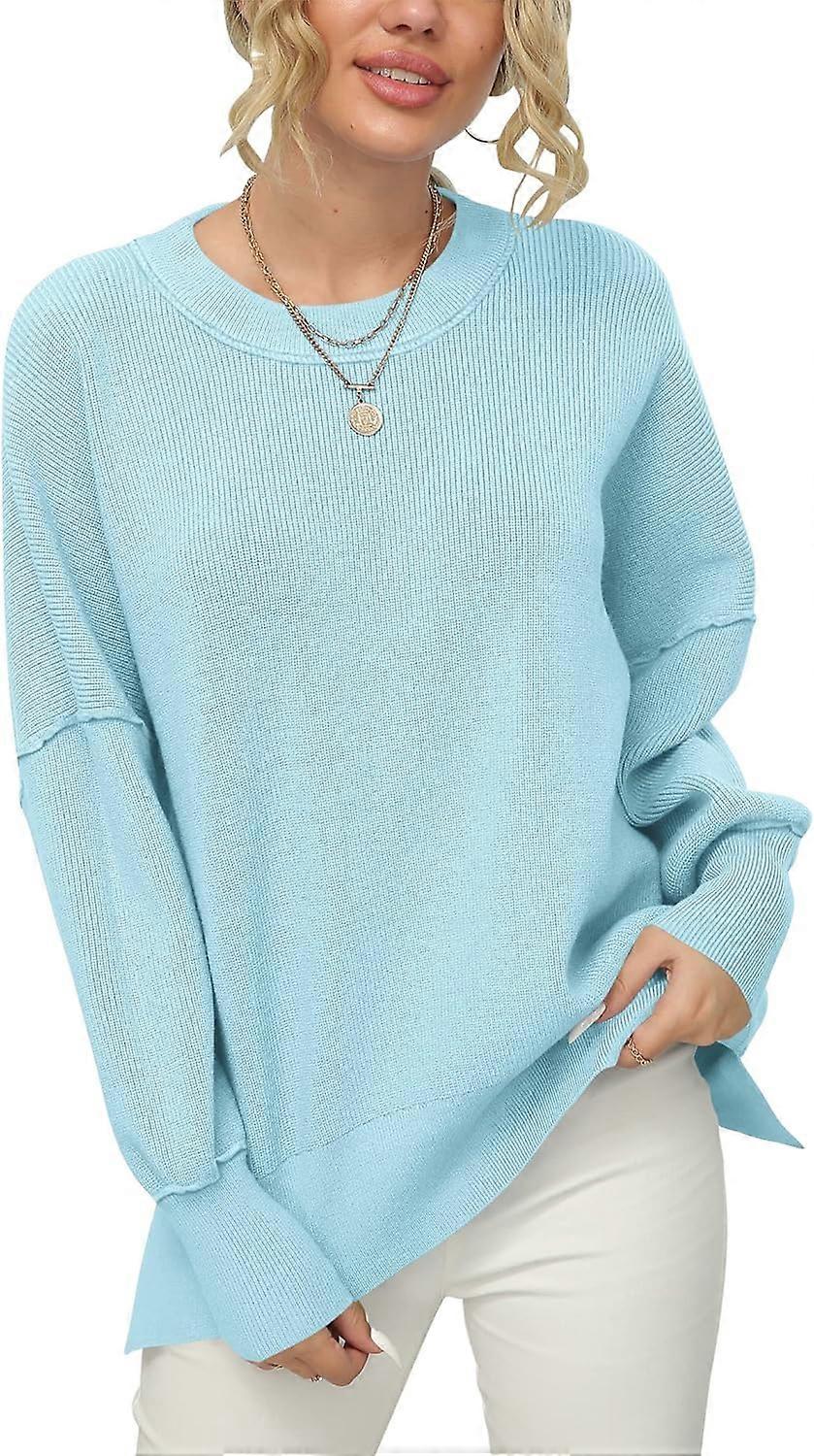 Women's Crewneck Batwing Sleeve Oversized Ribbed Knit Pullover Sweater Top