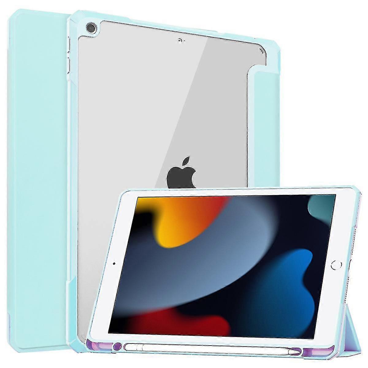For Ipad 9th/8th/7th Generation (2021/2020/2019) 10.2" - [built-in Pen Holder] Shockproof Cover With Clear Clear Back, Auto Sleep Wake, Blue