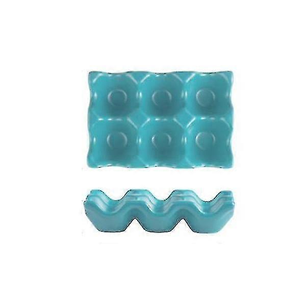 2x Ceramic Egg Tray 6 Cups, Anti-slip Egg Holder Container, Egg Storage Container Blue