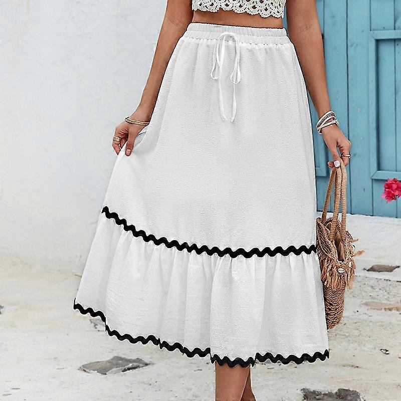 Lace Women's Elegant Loose Solid Color Flared Skirt with Ruffles