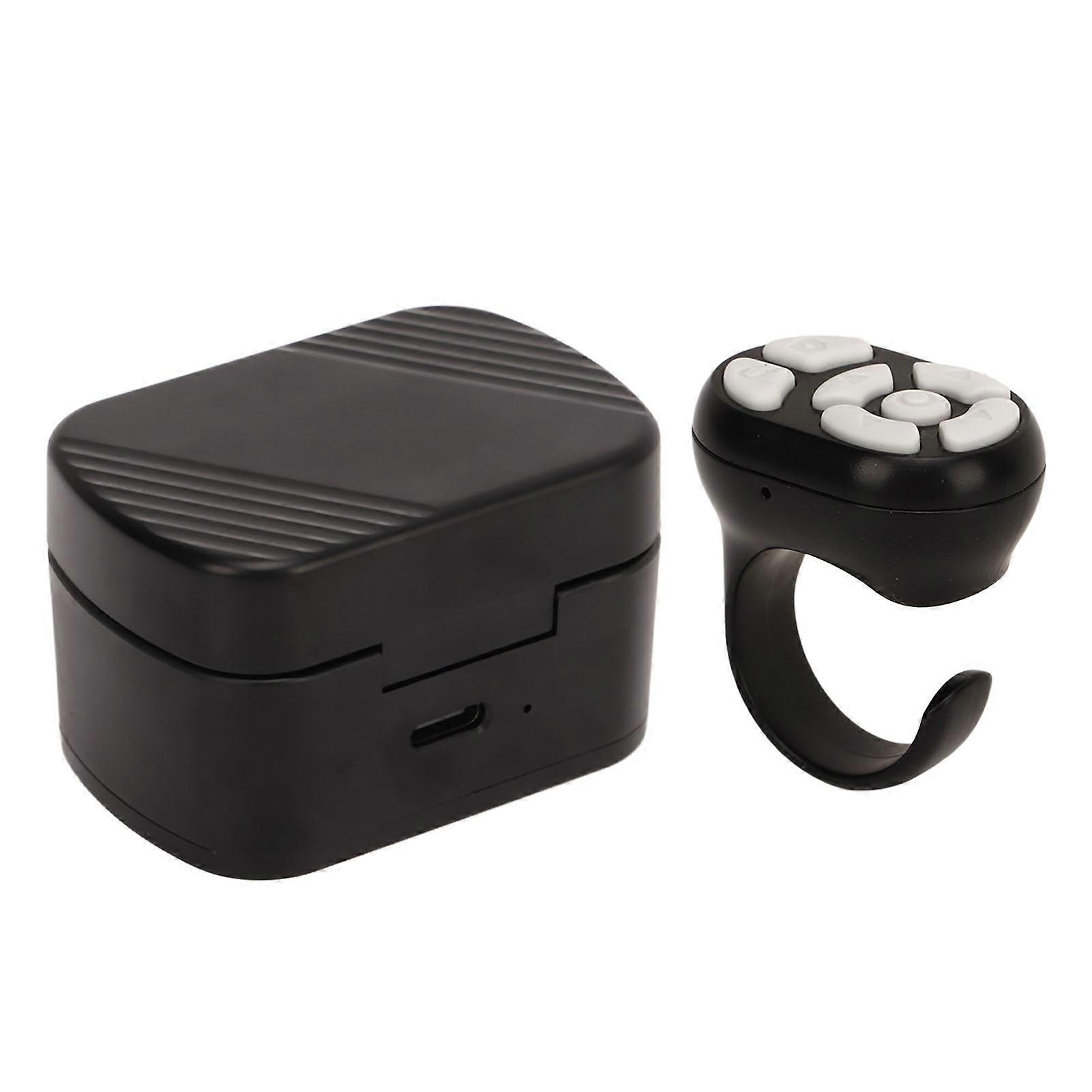 Zwarte Afstandsbediening Scrolling Ring Bluetooth APP Page Turner Camera Remote Shutter Selfie Button met Oplaadetui voor Mobiele Telefoon