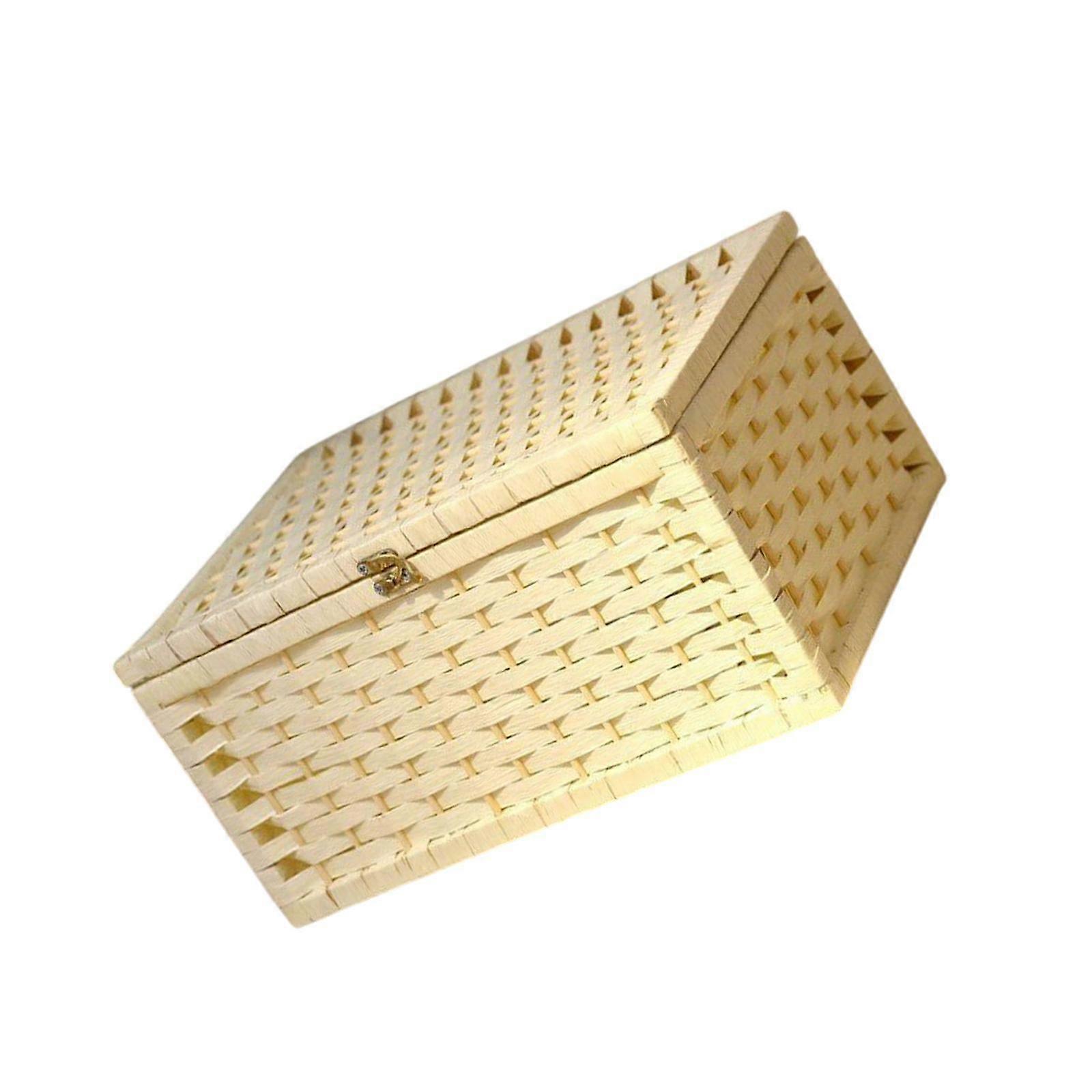 Storage Basket with Lid with Lock Organizer Case for Bedroom Home Tabletop white