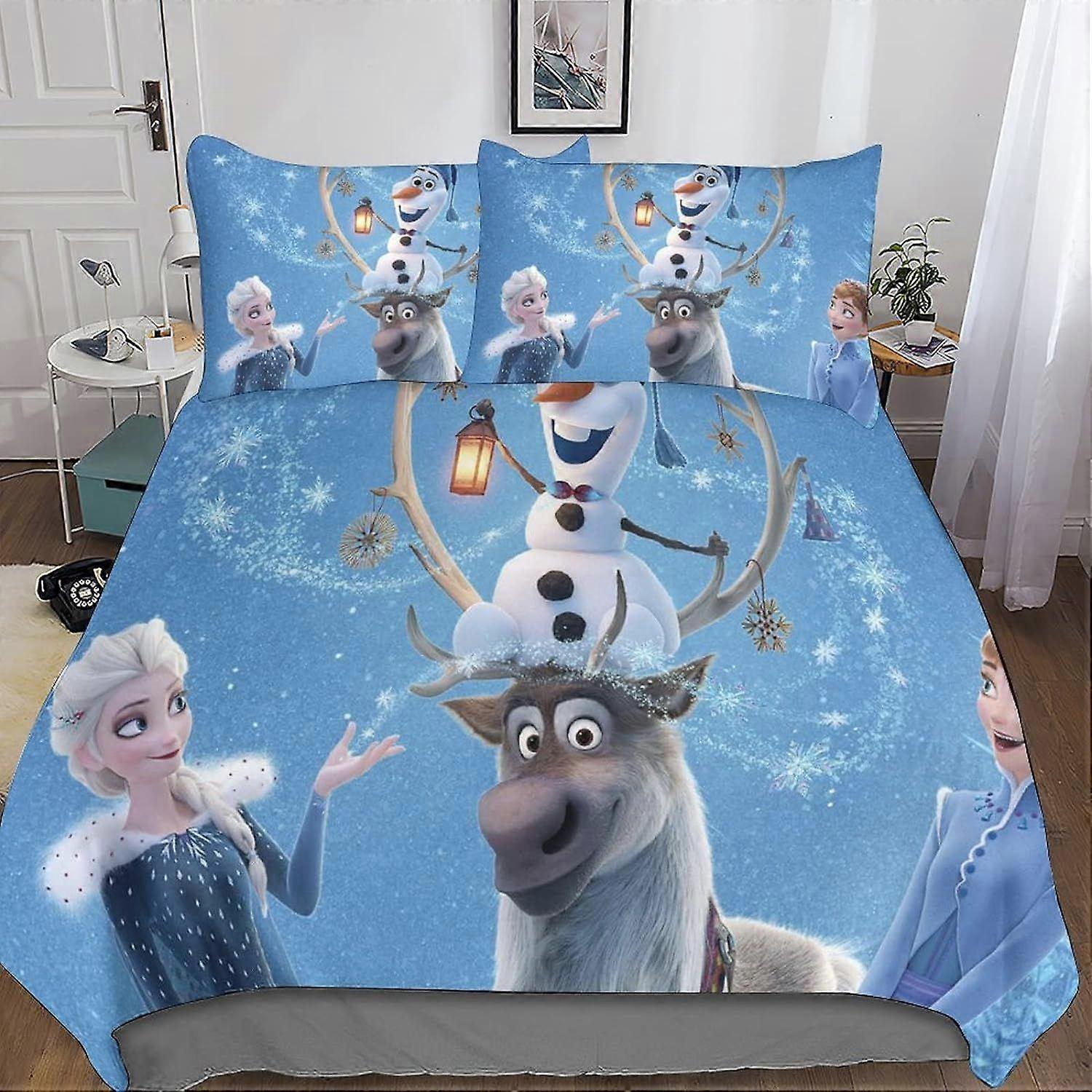 Frozen Duvet Cover 3D Movie Microfiber Bedding Set with Zipper Closure for Girls, Boys and Teens, and 3pcs Pillowcase