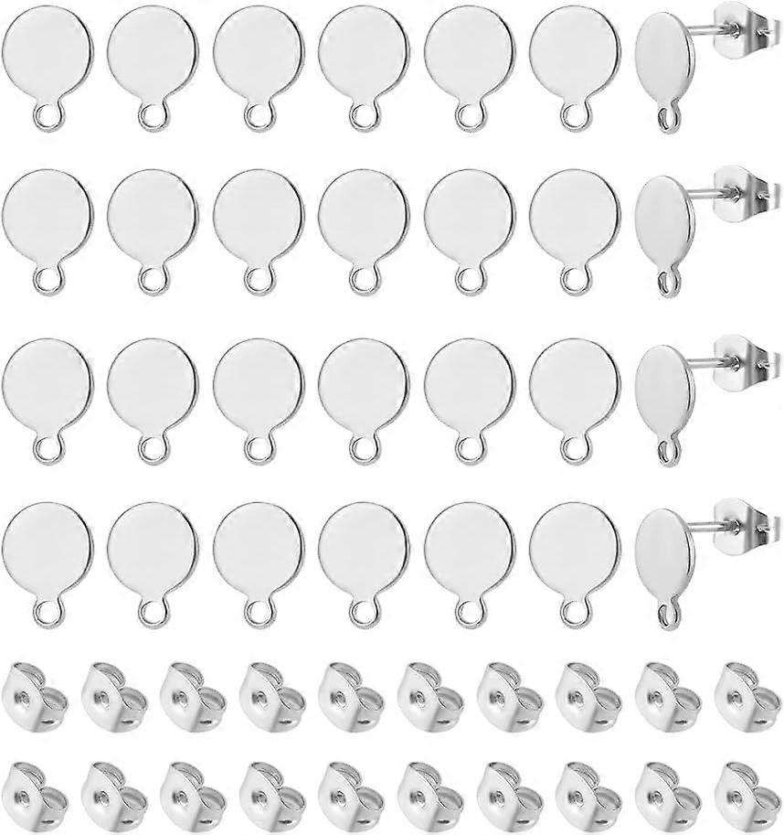 80Pcs 304 Stainless Steel Stud Earring Findings with Loops Flat Round Stud Earrings with Earring Backs Post Earring Stud Earring Component for Earring