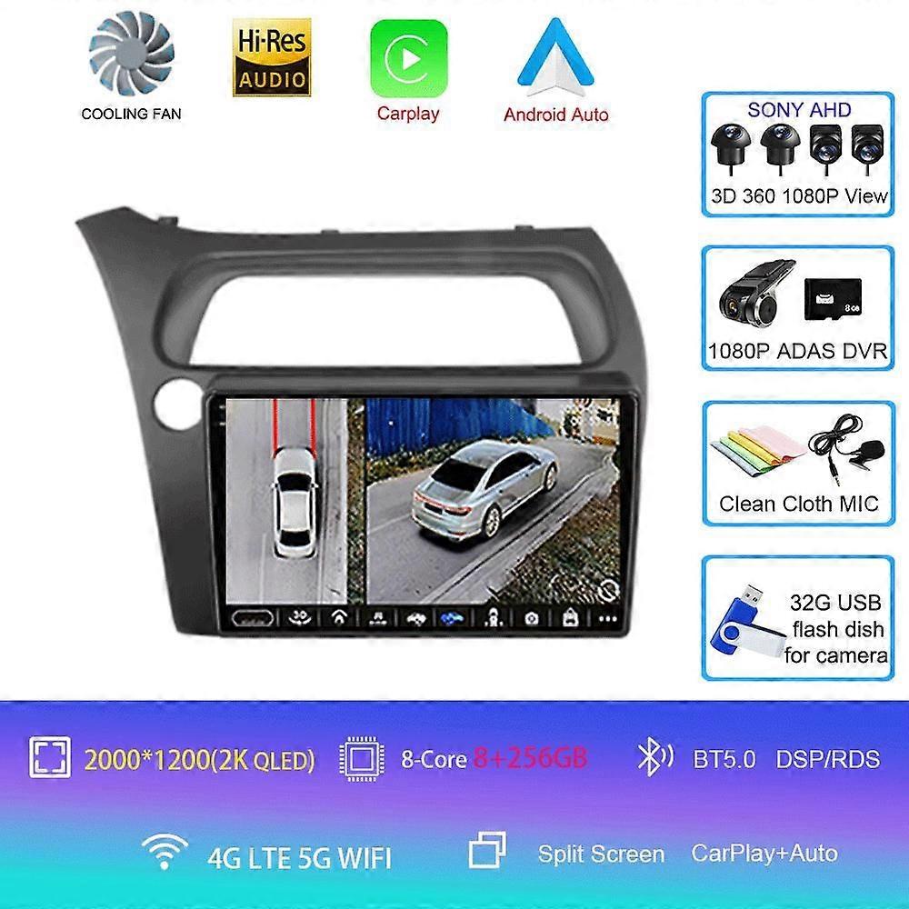 Radio auto Android 14 Carplay Auto Gps Navigation Multimedia Player pentru Honda Civic Hatchback 2006 - 2011 Video Stereo Dvd 2 Din