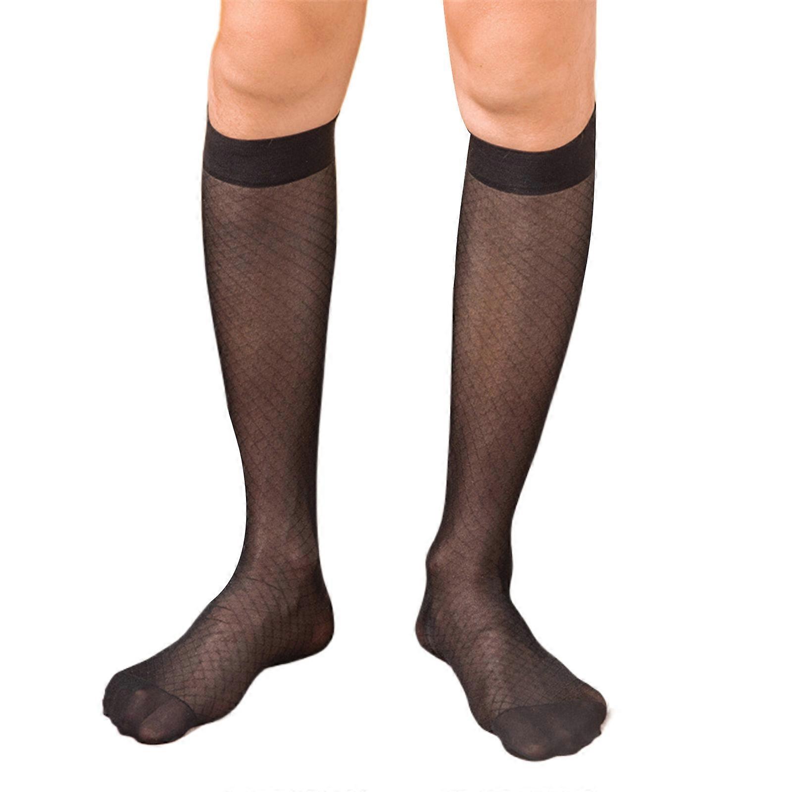 Elegant Mens Sheer Diamond Pattern Dress Socks See Through Nylon Business  Formal Wear Thin Long Tube Over the Calf Socks Black | Fruugo NO