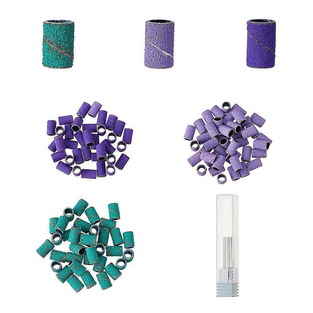 150Pcs Professional Small Sanding Bands PVC Plastic Nail File Sanding Bands Replacement 3 Colors Sanding Drill Bit for Nails with Alloy Mandrel Bit 50