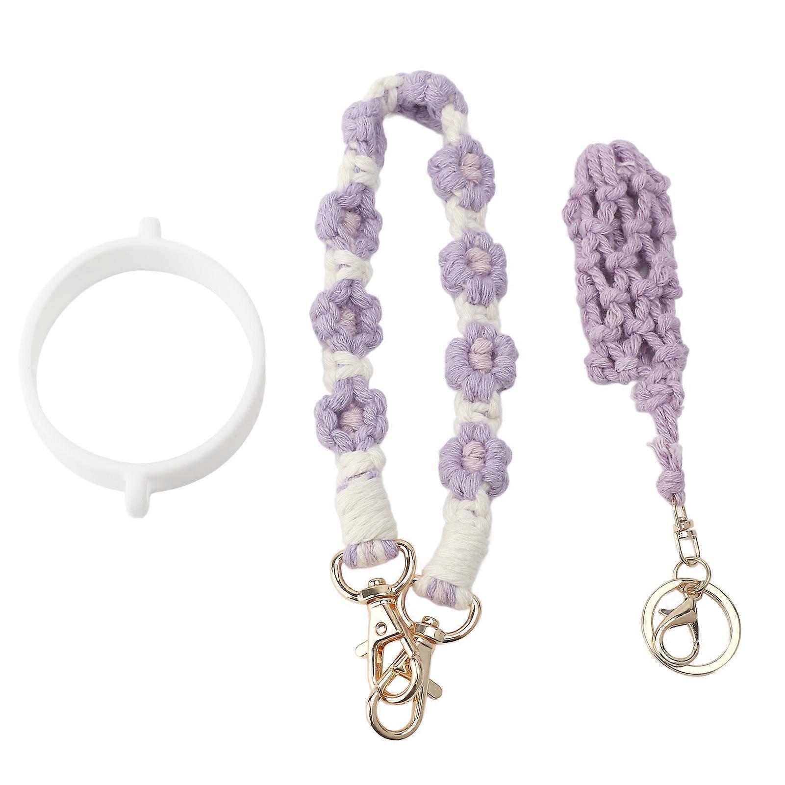 3pcs Set Purple Daisy Flower Water Bottle Strap - Handcrafted Woven Cup Handle for 16-40 Oz Wide Mouth Bottles