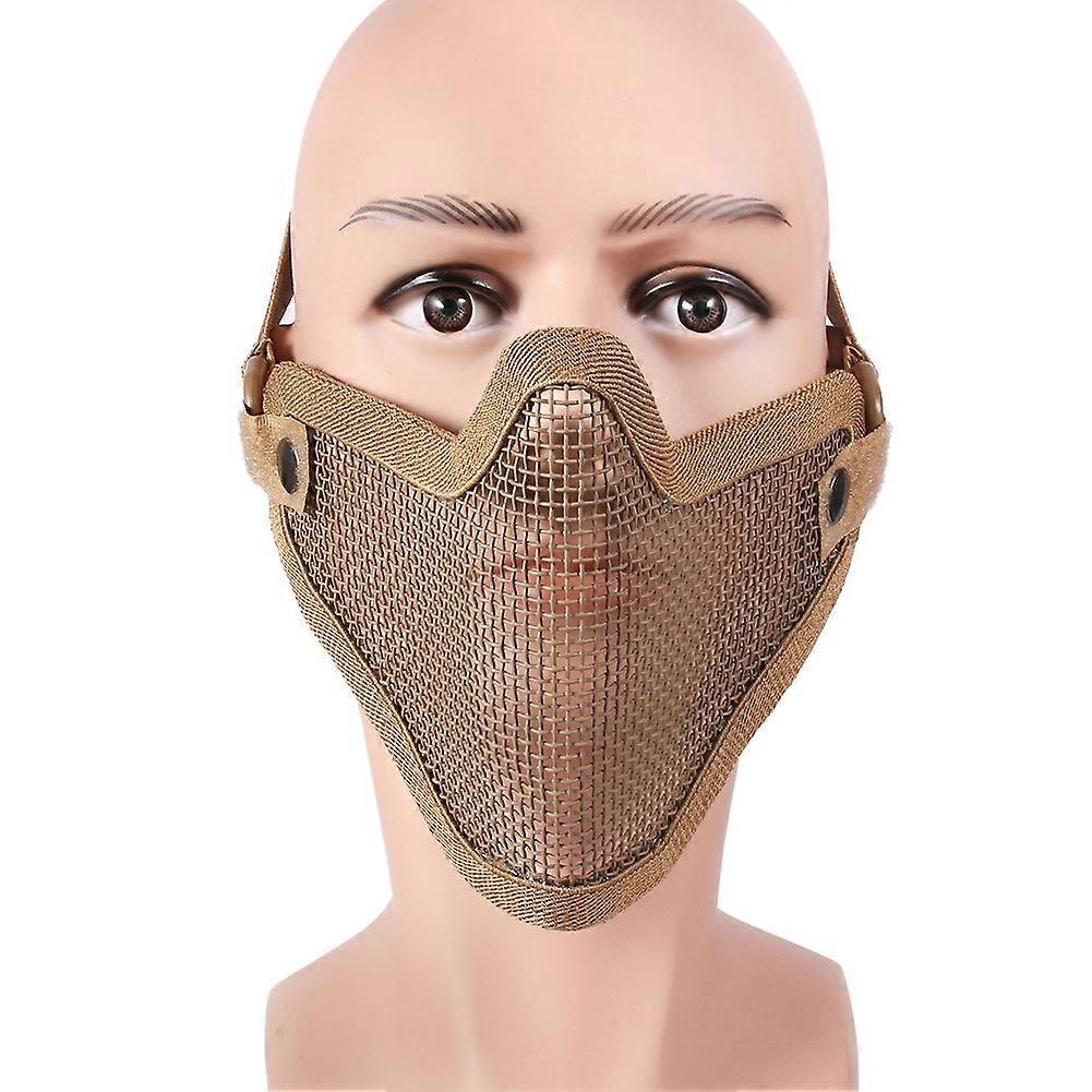 Demi-visage inférieur métal acier filet maille chasse masque de protection tactique Tan