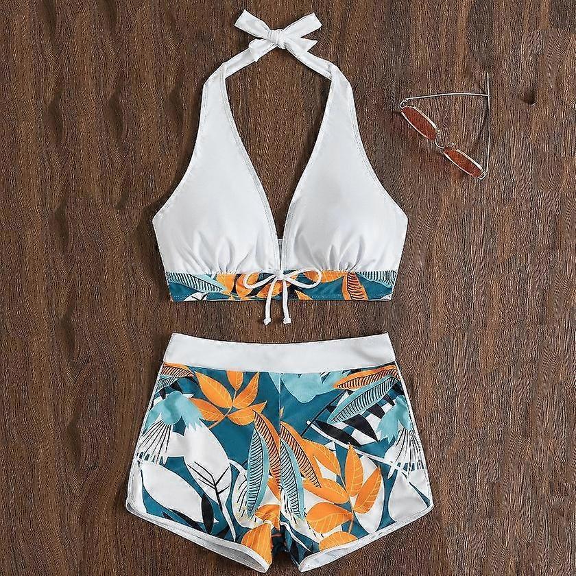 Sexy Bikinis Women Summer Two Piece Print Swimsuit Female Push Up Halter Ruched Wrap Front High Waist Bathing Suit