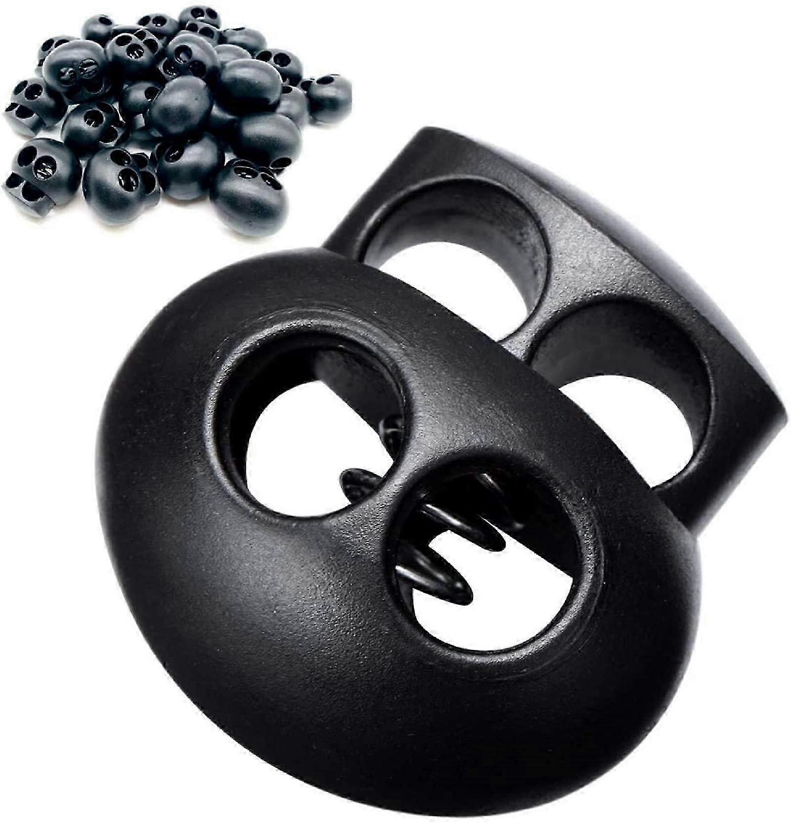 40 Pack Plastic Double Hole Spring Oval Backpack Drawstring Locks Black