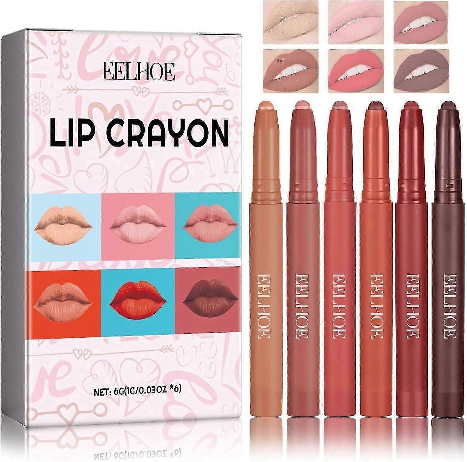 עיפרון תוחם שפתיים ב-6 צבעים, סט איפור מט בעל פיגמנטציה גבוהה, עיפרון שפתיים עמיד במים לאורך זמן, ערכת תוחם שפתיים מקטיפה מתנת איפור קוסמטיקה יופית