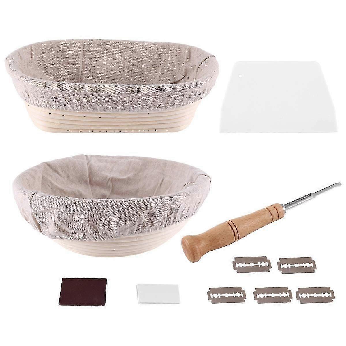 Proofing Basket 2-10 Zoll oval und 9 Zoll rund + Premium-Brot Lame und Slashing, das perfekte Backen