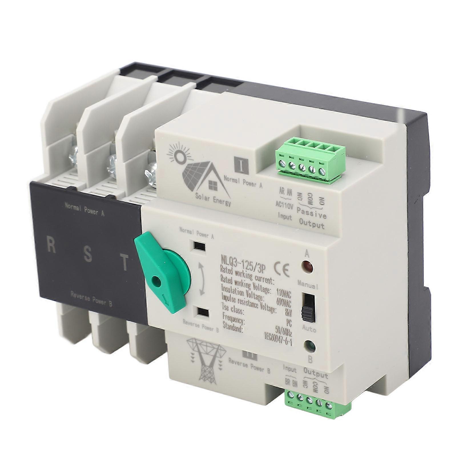 Dual Power Automatic Transfer Switch PV Inverter 3P Efficient Power Timer Automatic Transfer Switch 110VAC 63A