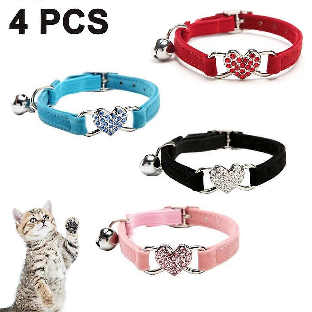 Adjustable Cat Collar With Crystal Heart Charm, Premium Comfortable Material