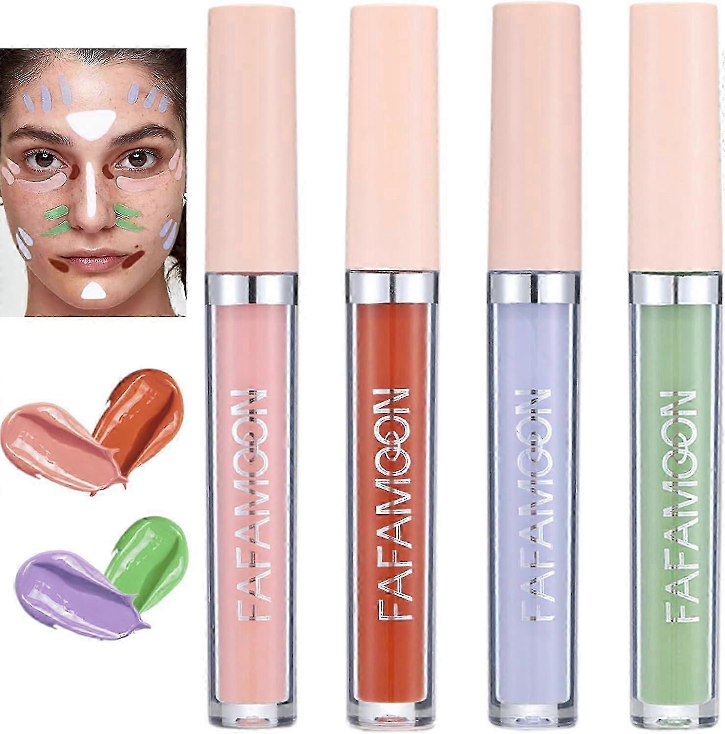 4色フルカバーコンシーラー、ダークサークル、シミコンシーラー、くすみと赤みのための保湿&長持ちカラーコレクター