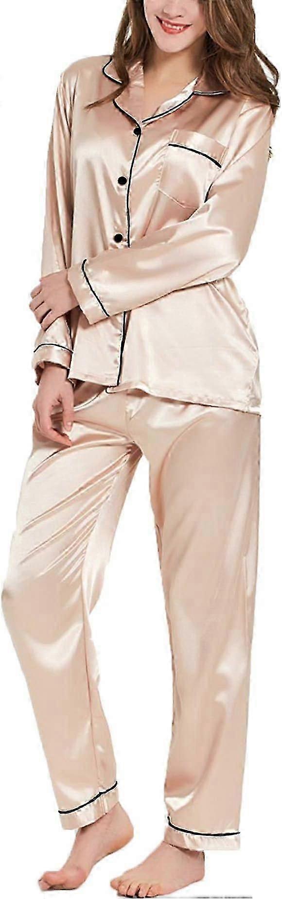 "Women's Pyjama Set Long Sleeve Pyjamas Silk Satin Pjs Soft Button Down Sleepwear Set Loungewear"