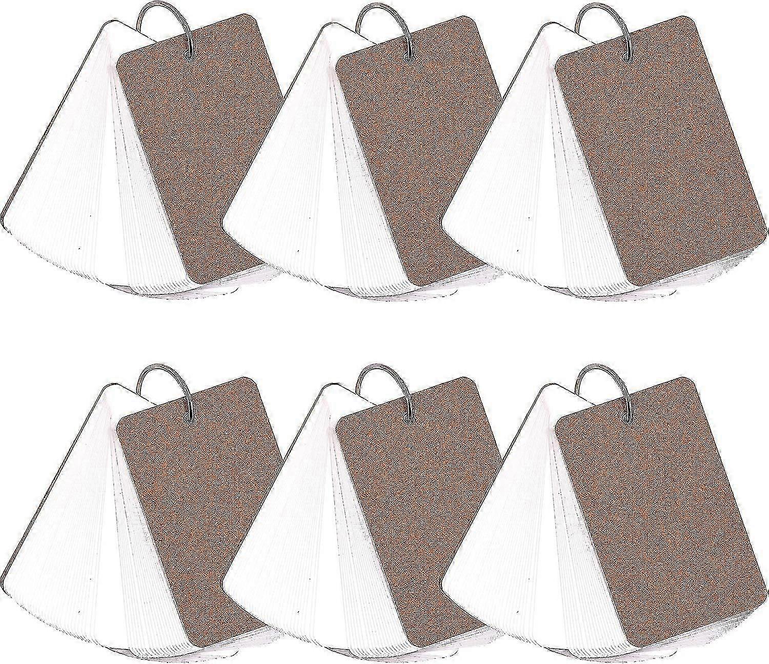 6 Pcs White Blank Customizable Index Flash Study Note Card Pad Kraft Paper With Binder Ring (100 Sheets Per Set)