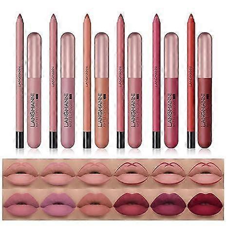 12 Stück Lipliner und Lippenstift Make-up Set, Rot Nude Matte Lippen Stick Make-up Sets Antihaftbecher Samtig Lippenfleck Lipliner Bleistift Wasserdichter Lipgloss M