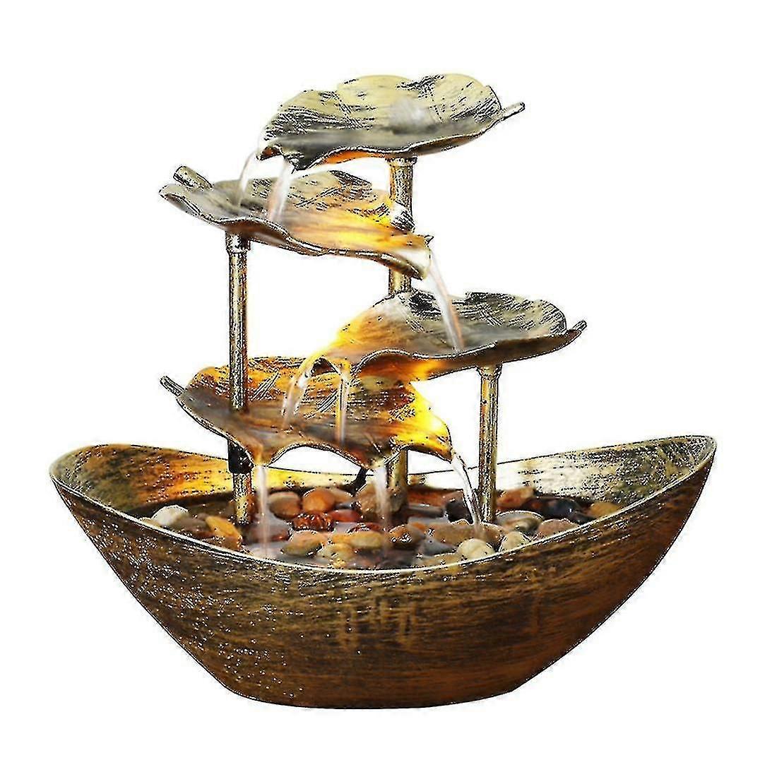 Vorallme Relaxation Indoor Waterfall Fountain Tabletop Water Fountain Led Light For Home Office Room Desktop