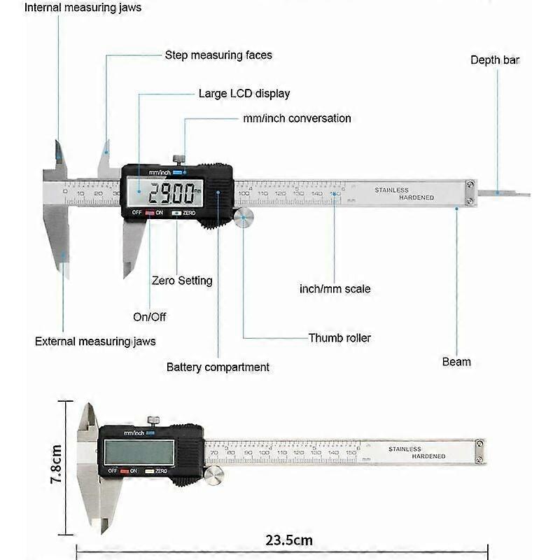 Digital Caliper, Stainless Steel Offers Unyielding Durability, Battery-Powered With Auto-Off Saves Power, 4 Measuring Modes Adapt To Your Needs,