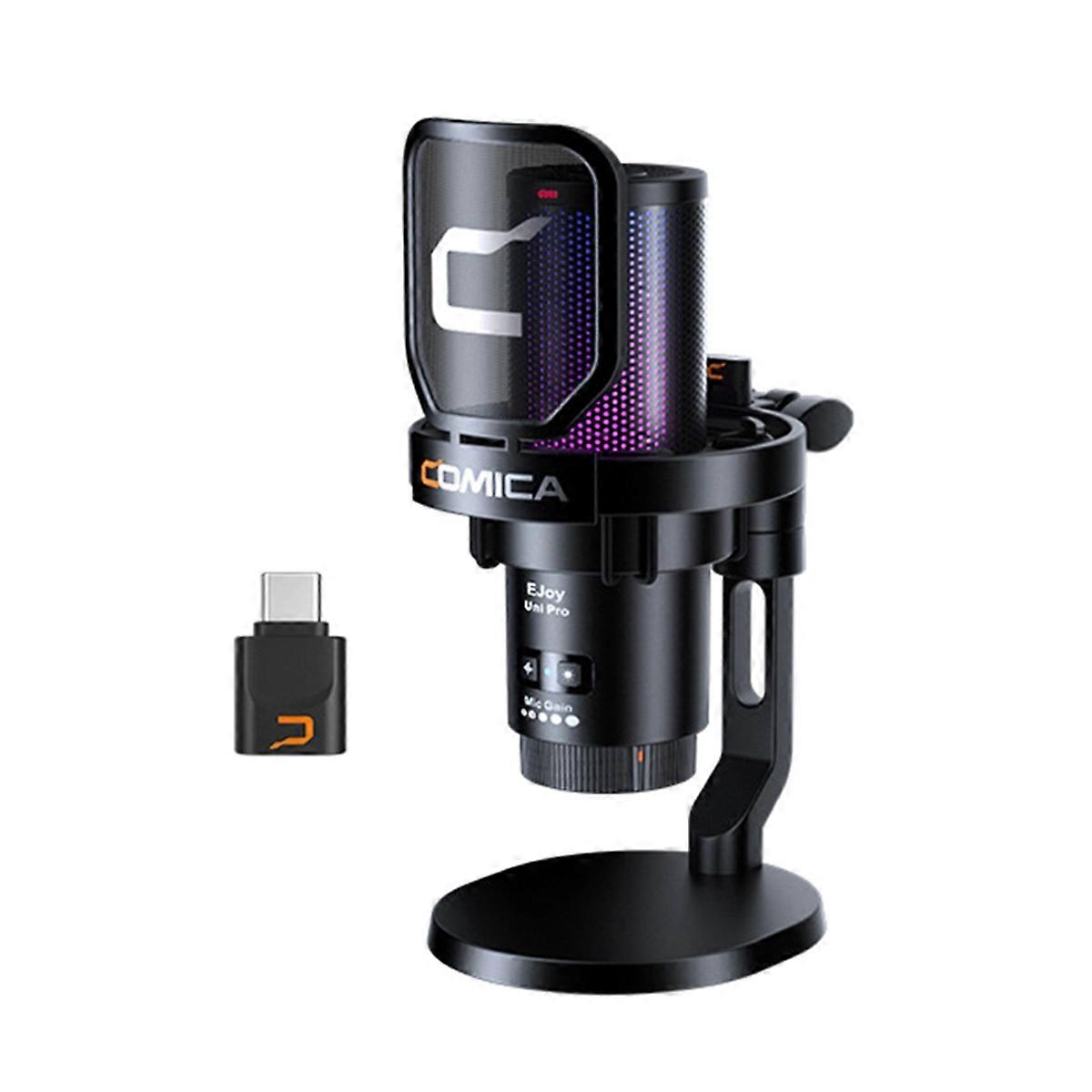 Wireless Microphone with RGB Lights for PC Laptop Smartphone Noise Cancellation Condenser Mic Black